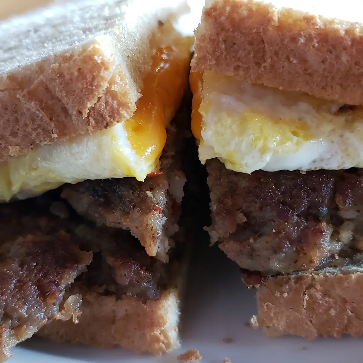 Sausage Egg and Cheese Sandwich on Rye
