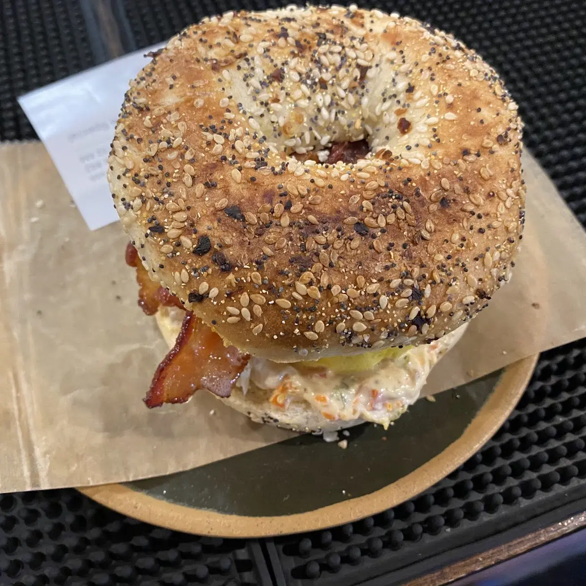 Everything Bagel with Bacon and Egg