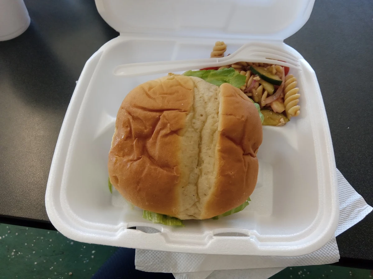 Burger and Pasta Salad