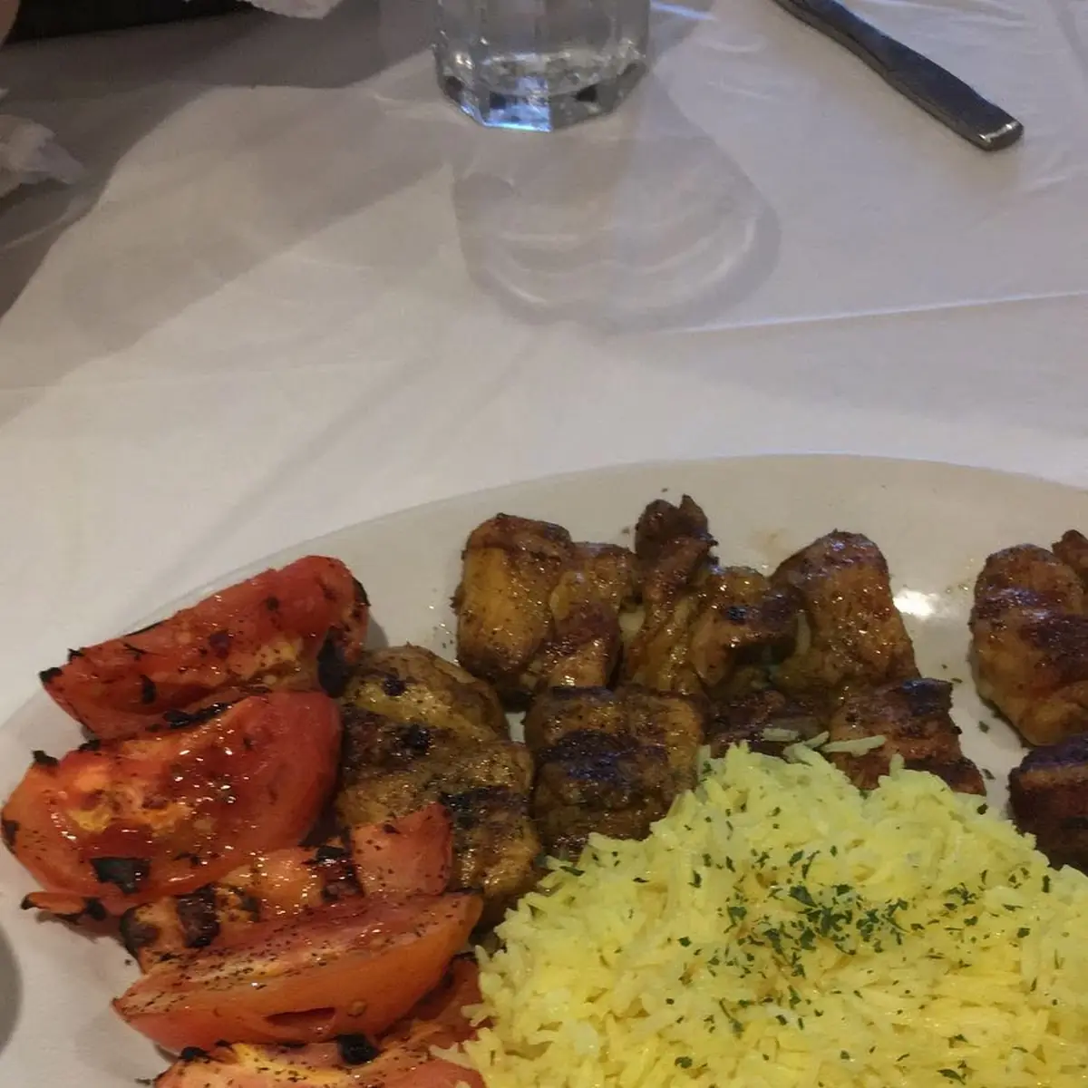 Kabab with Yellow Rice and Fried Tomatoes