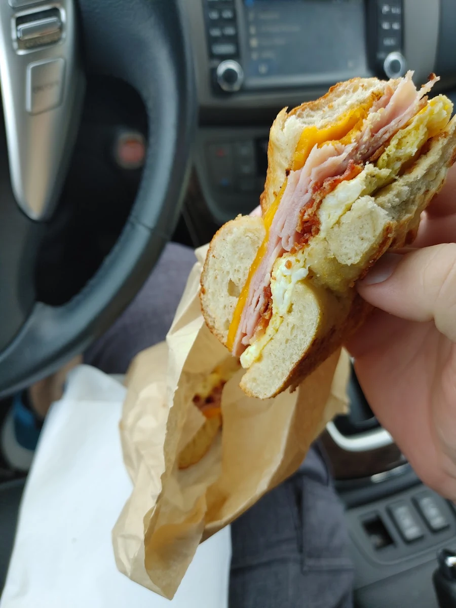 Beacon or Ham Egg and Cheese Asiago Bagel