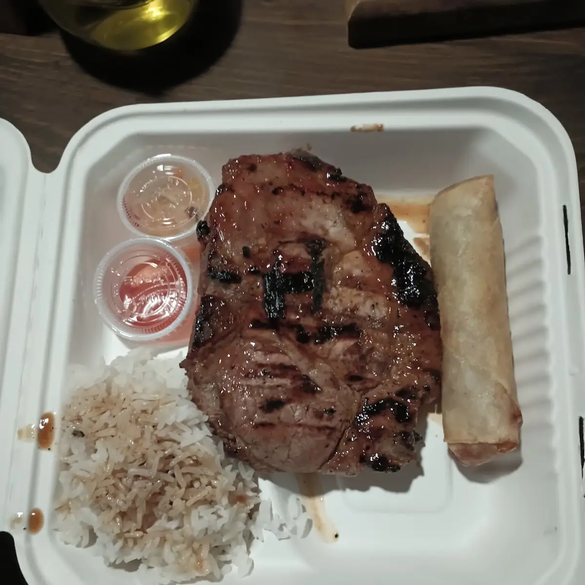 Grilled Pork Chop and Egg Roll