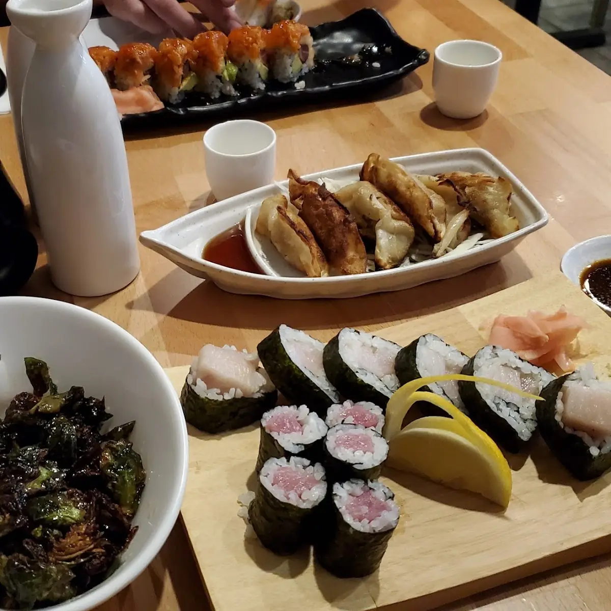 Brussel Sprouts Yellowtail Roll Gyoza Sake