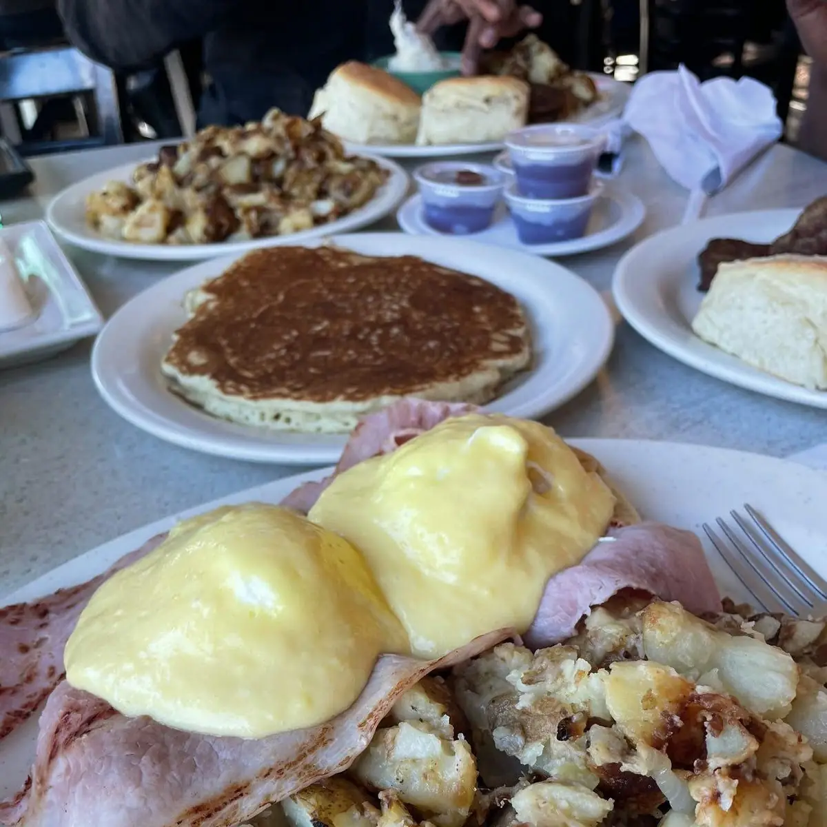 Pancake Eggs Benedict Biscuits Homefries