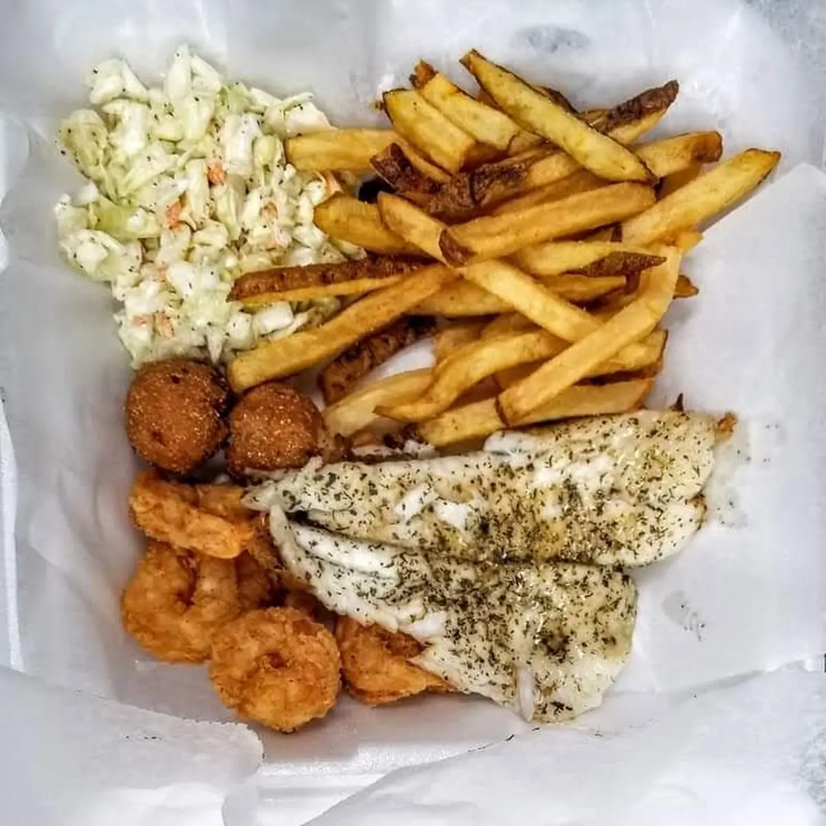 Seafood Platter and Patty Melt
