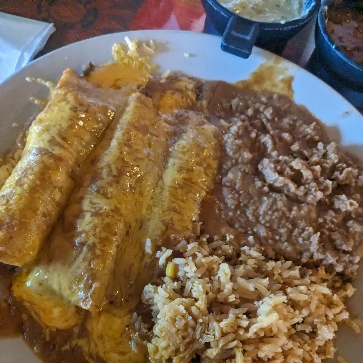 Enchilada with Mexican Rice with Refried Beans