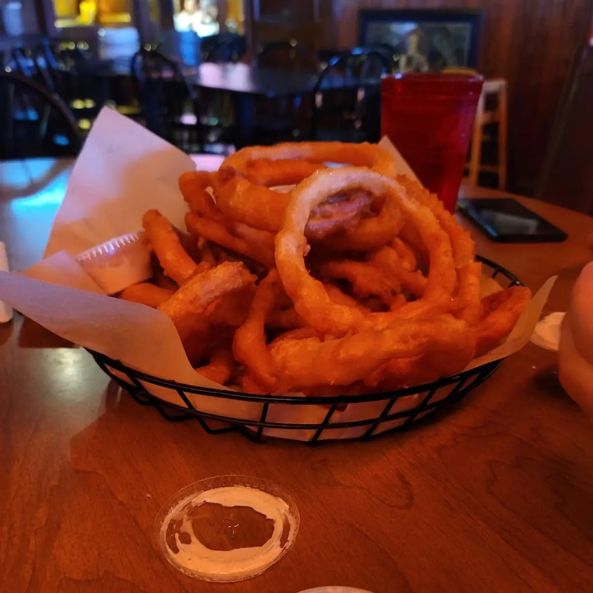 Veggie Nachos and Onion Rings
