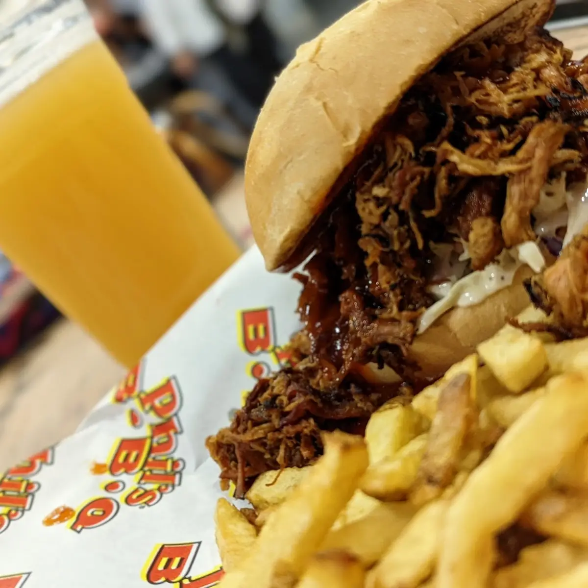 Phil's BBQ Pulled Pork Sandwich & Harland Hazy IPA