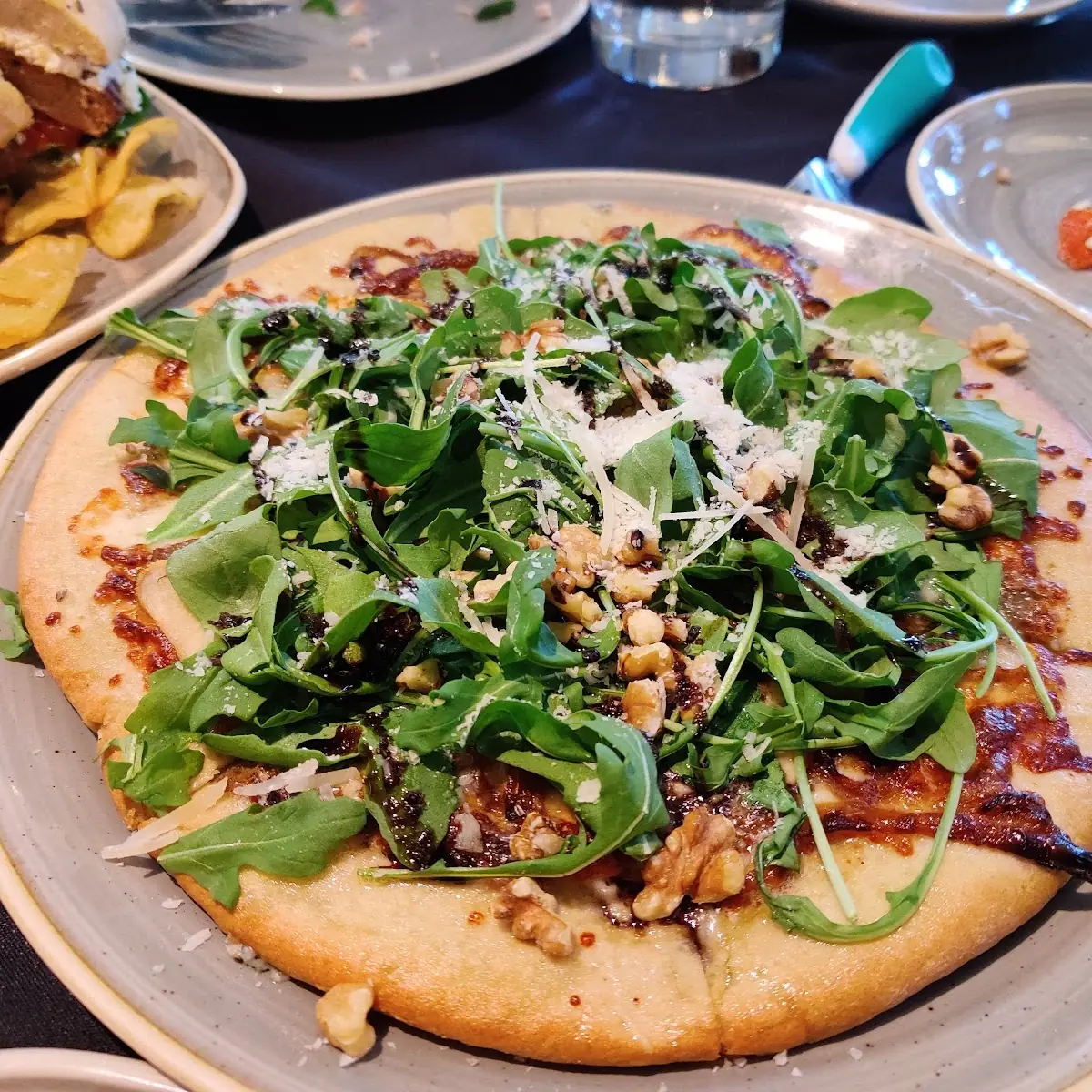 Flatbread with Blue Cheese Arugula Pear
