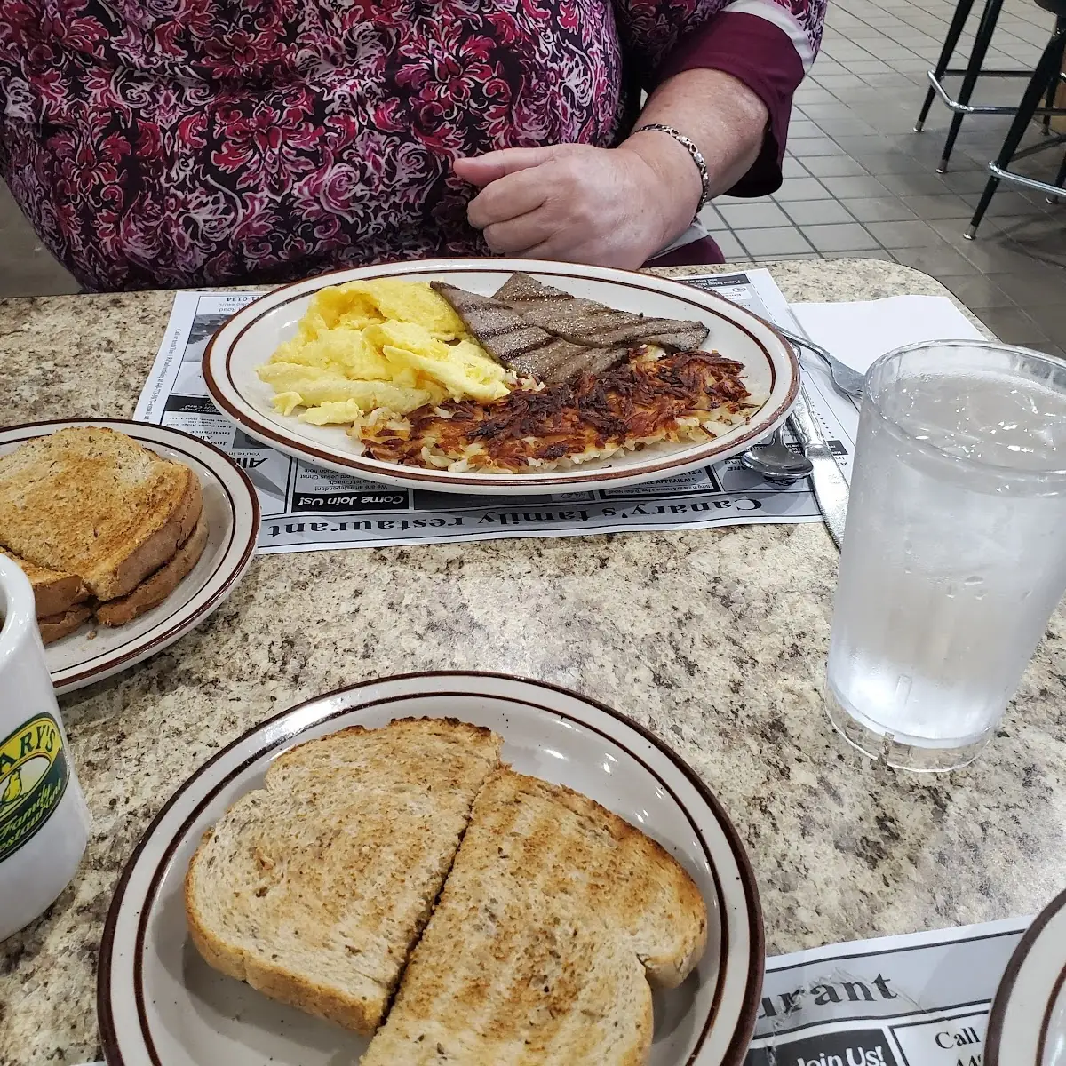 Scrambled Eggs and Hash Browns with Gyro Meat