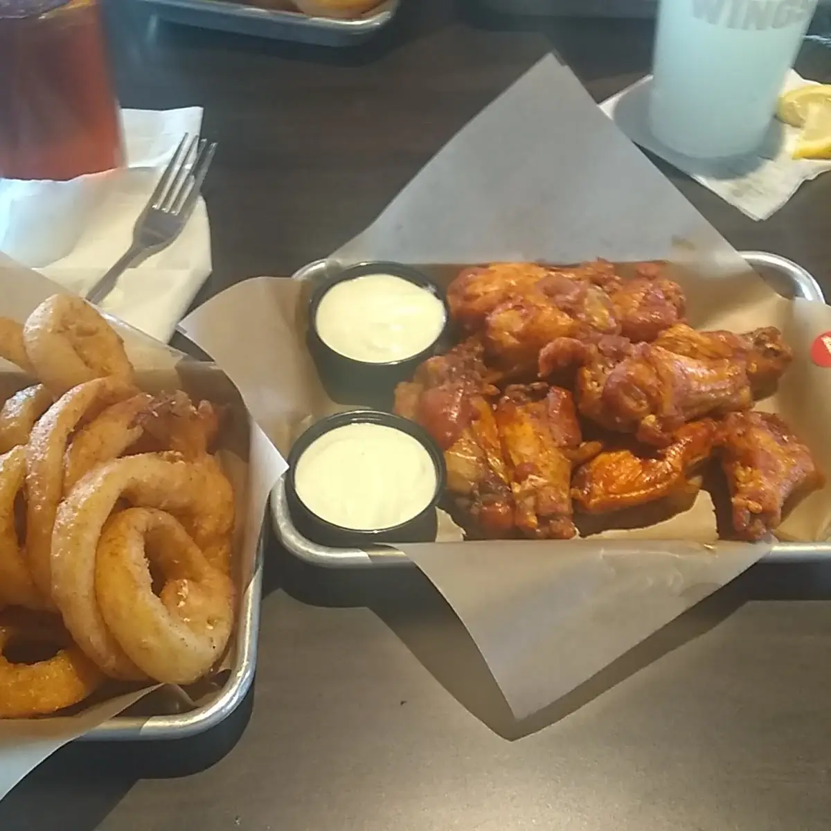 Ghost Pepper Chicken Wings and Onion Rings