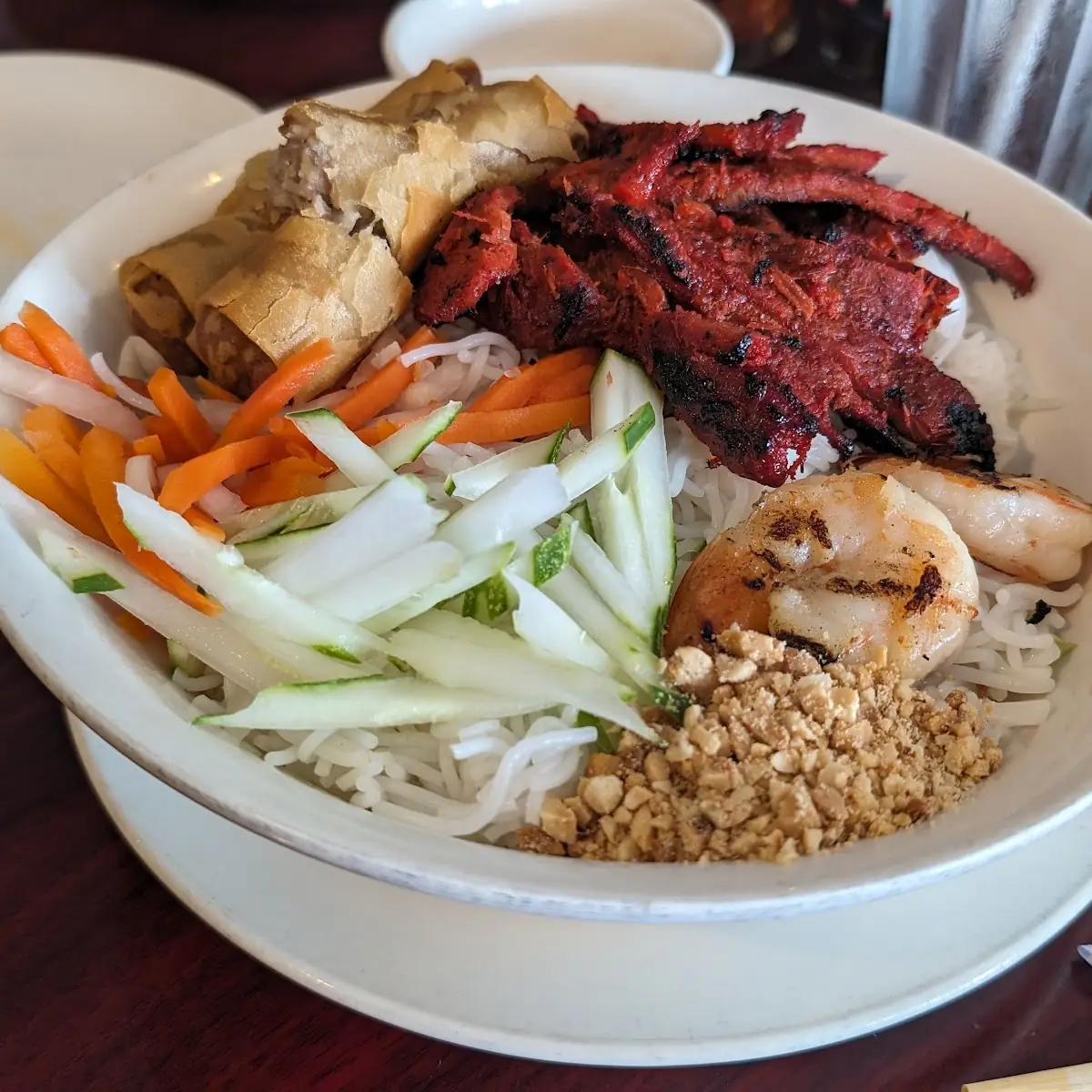 Bun with BBQ Pork Shrimp Egg Roll