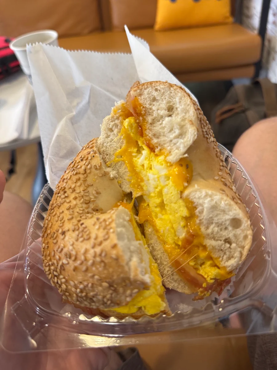 Bacon Egg Bagel with Coffee