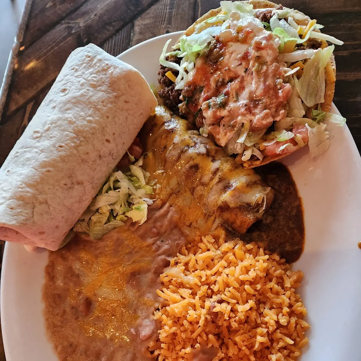 Combination Plate Tostada Enchilada Burrito