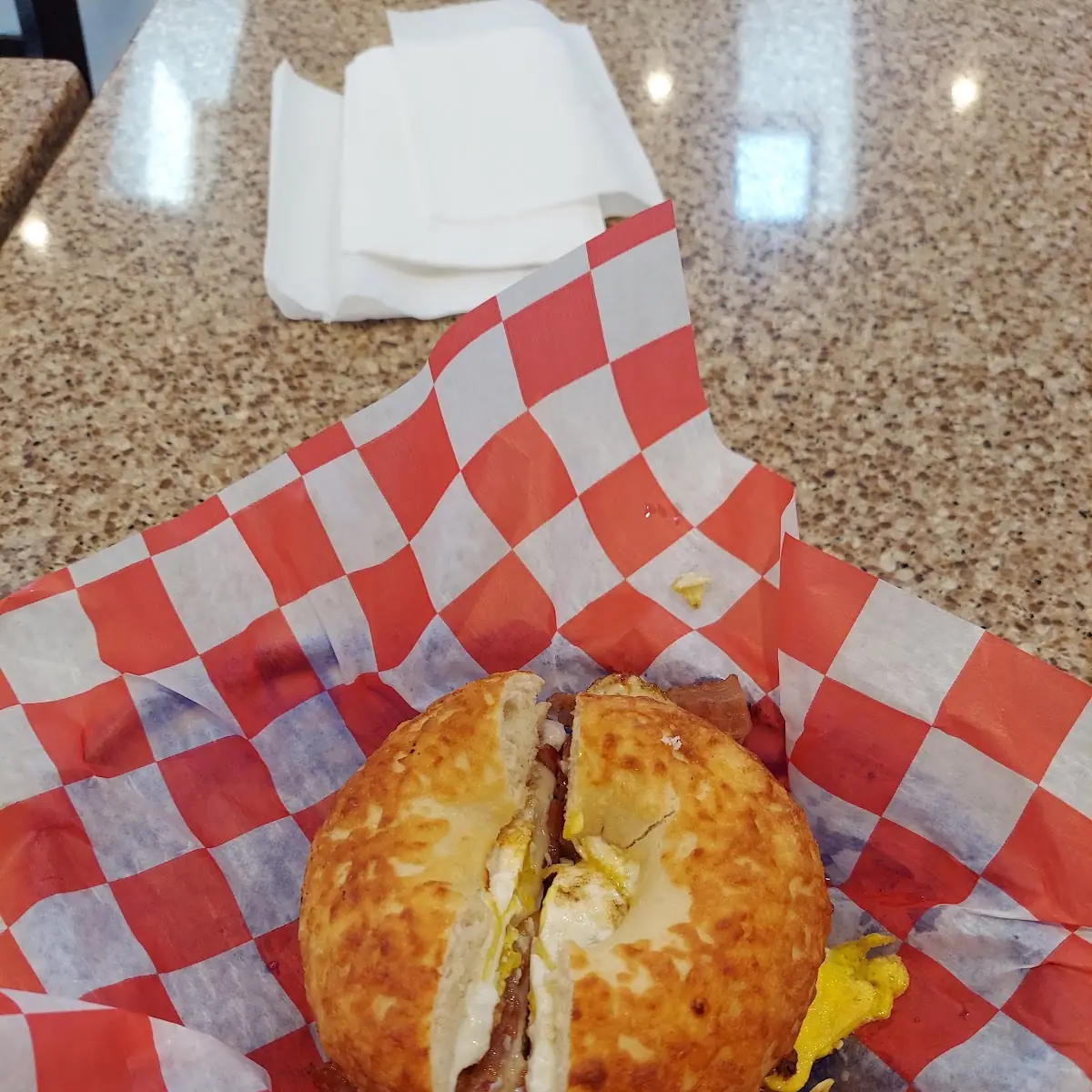 Asiago Bagel with Egg and Bacon