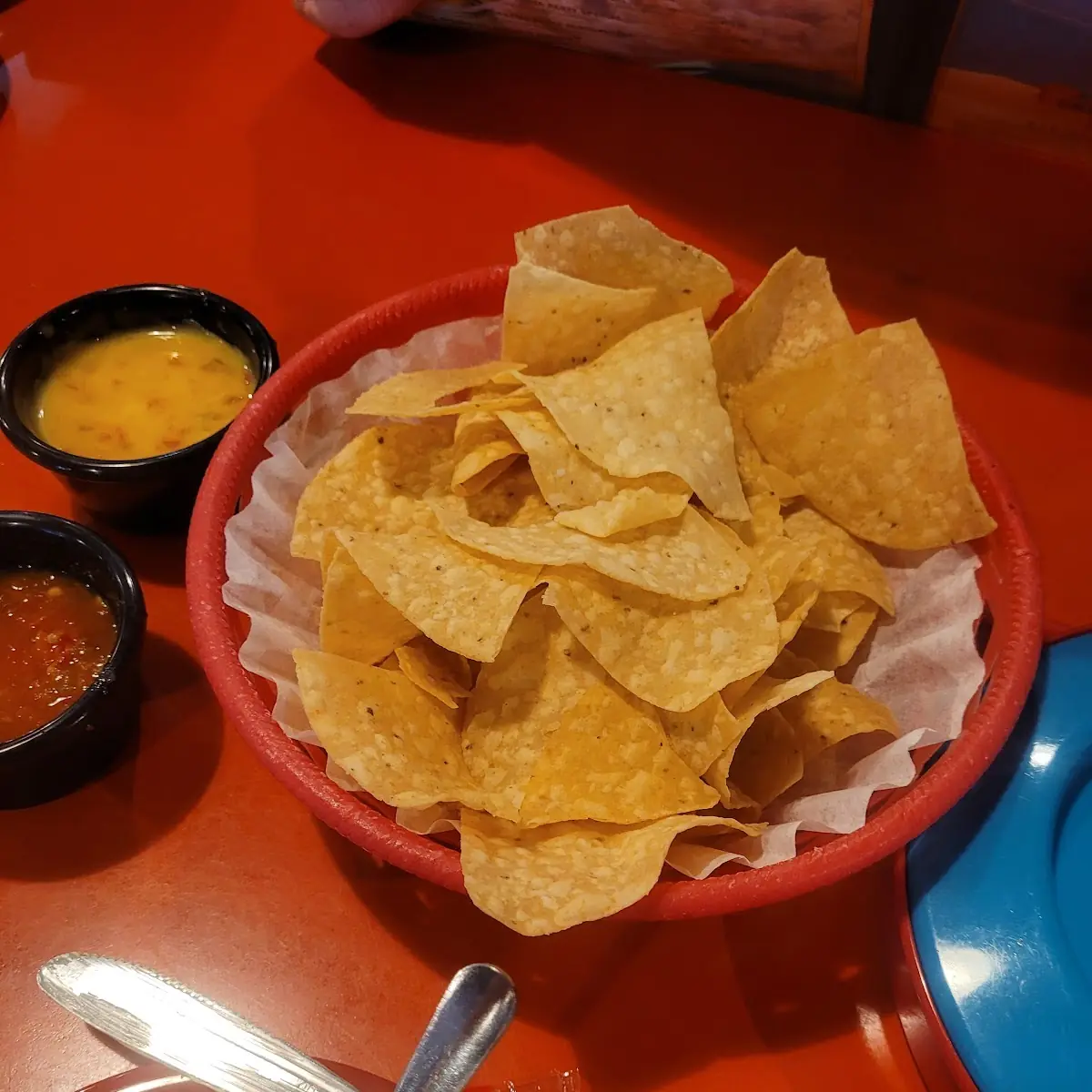 Chips and Salsa and Queso Dip