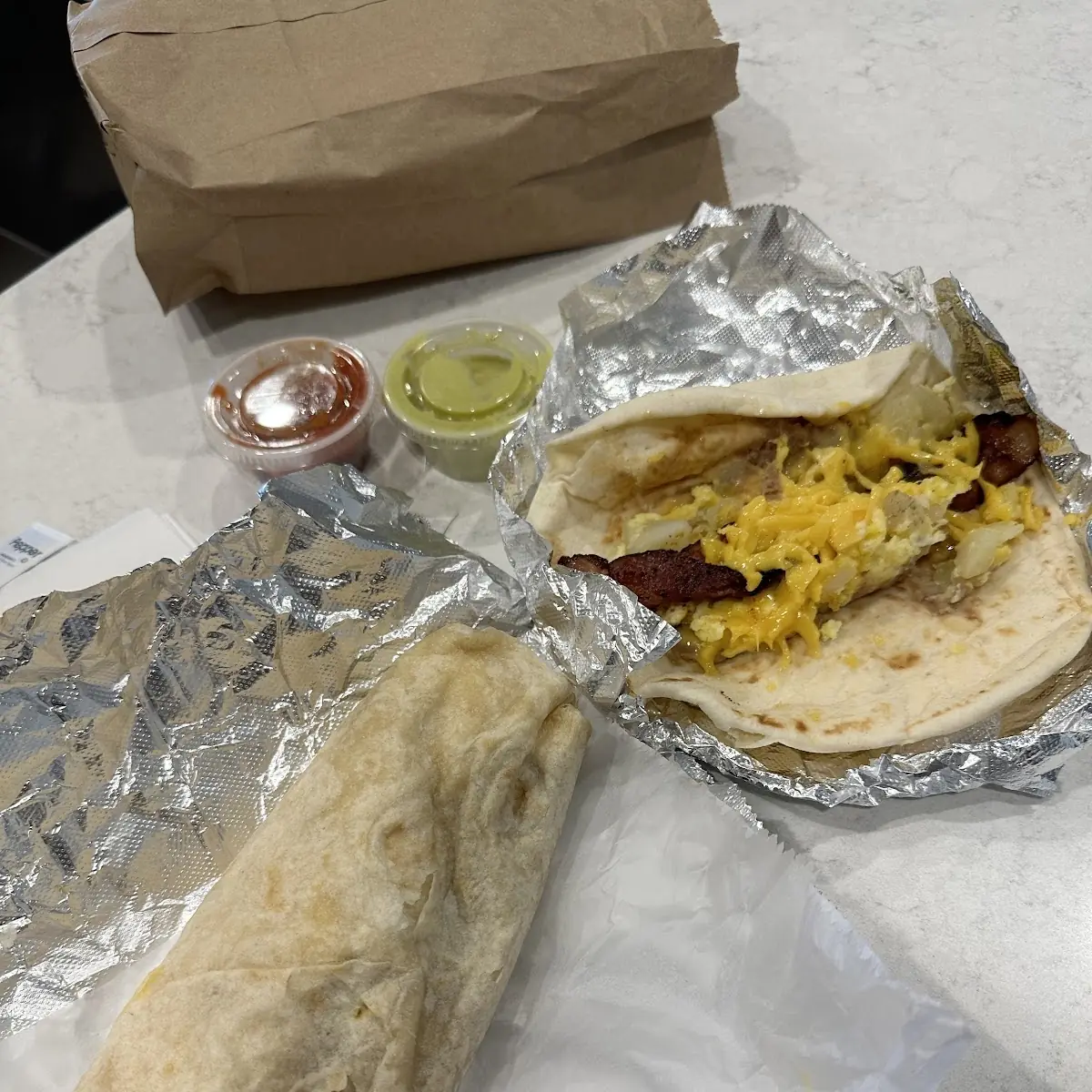 Bacon Breakfast Burrito and Breakfast Taco