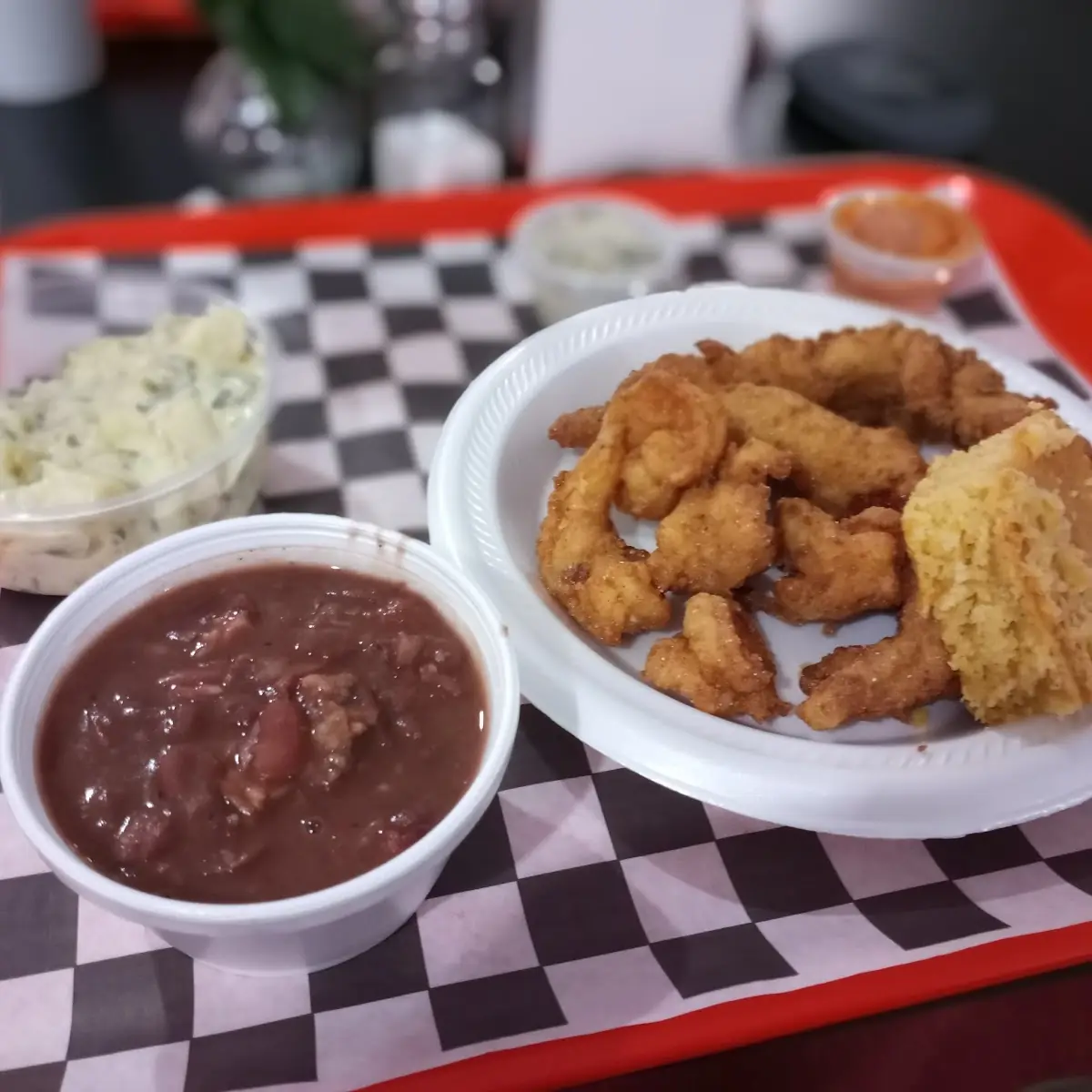 Seafood Platter with Red Beans and Rice