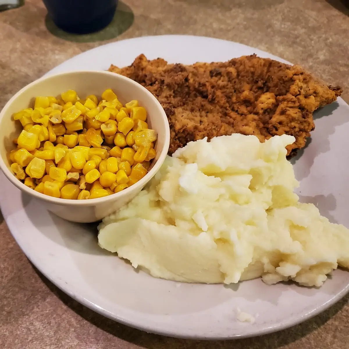 Chicken Fried Steak Corn and Mashed Potatoes