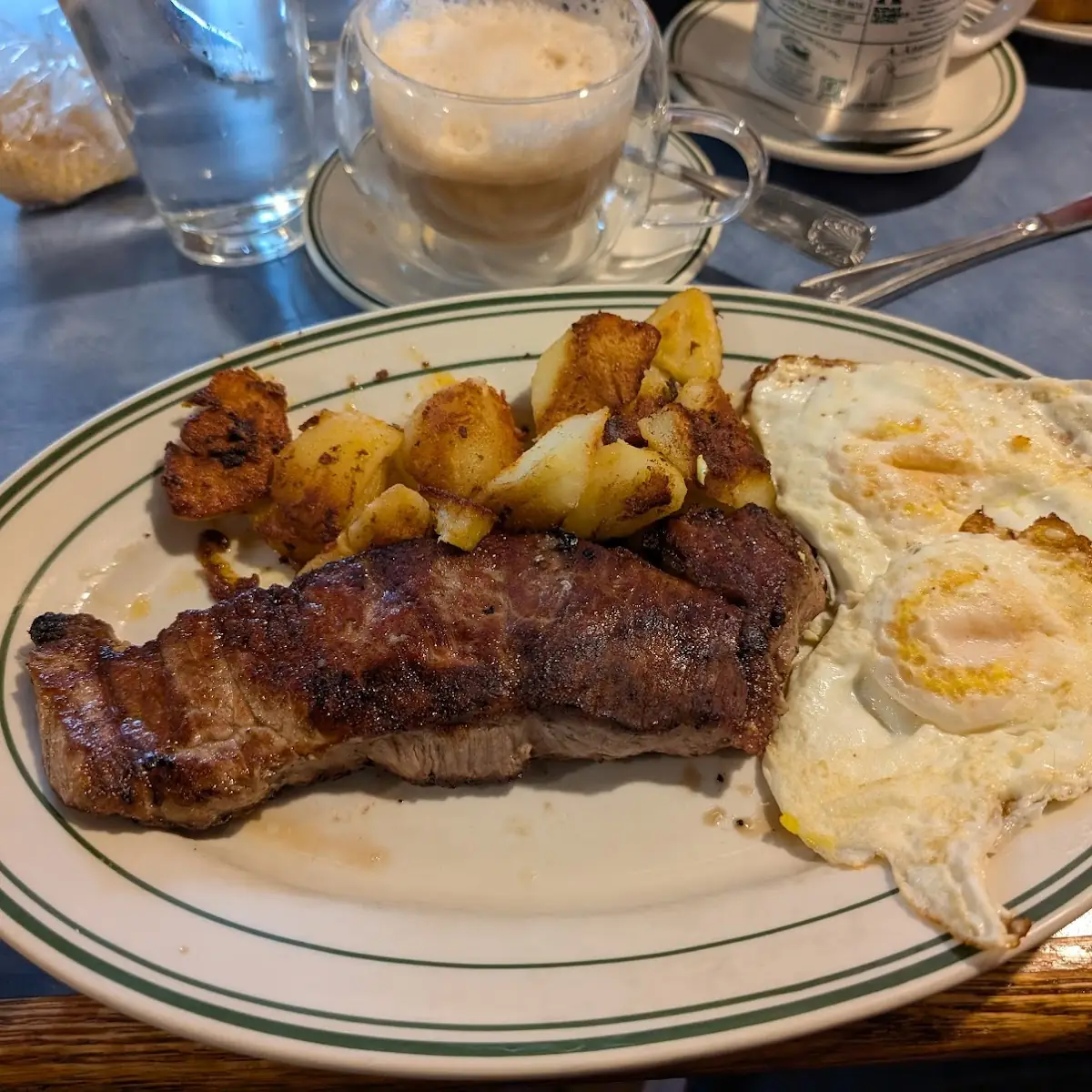 Ribeye Steak and Three Eggs
