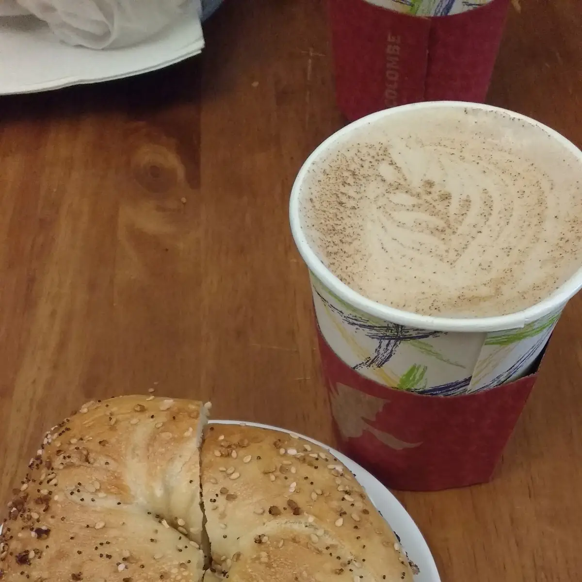 Everything Bagel with Cream Cheese and Chai Latte