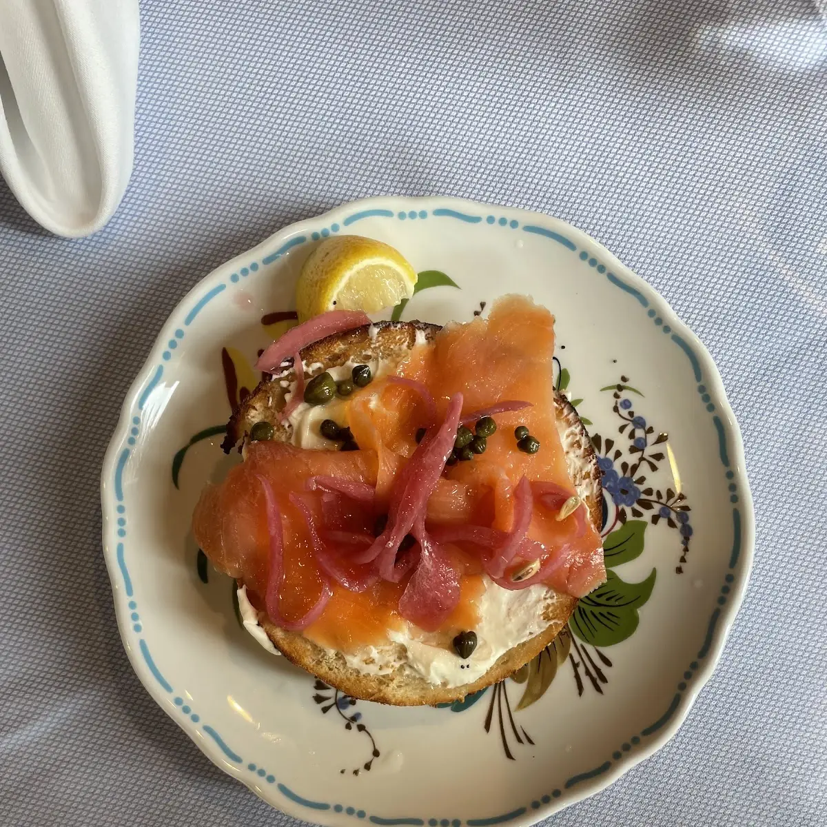 Smoked Salmon with Bagel Red Onion and Capers