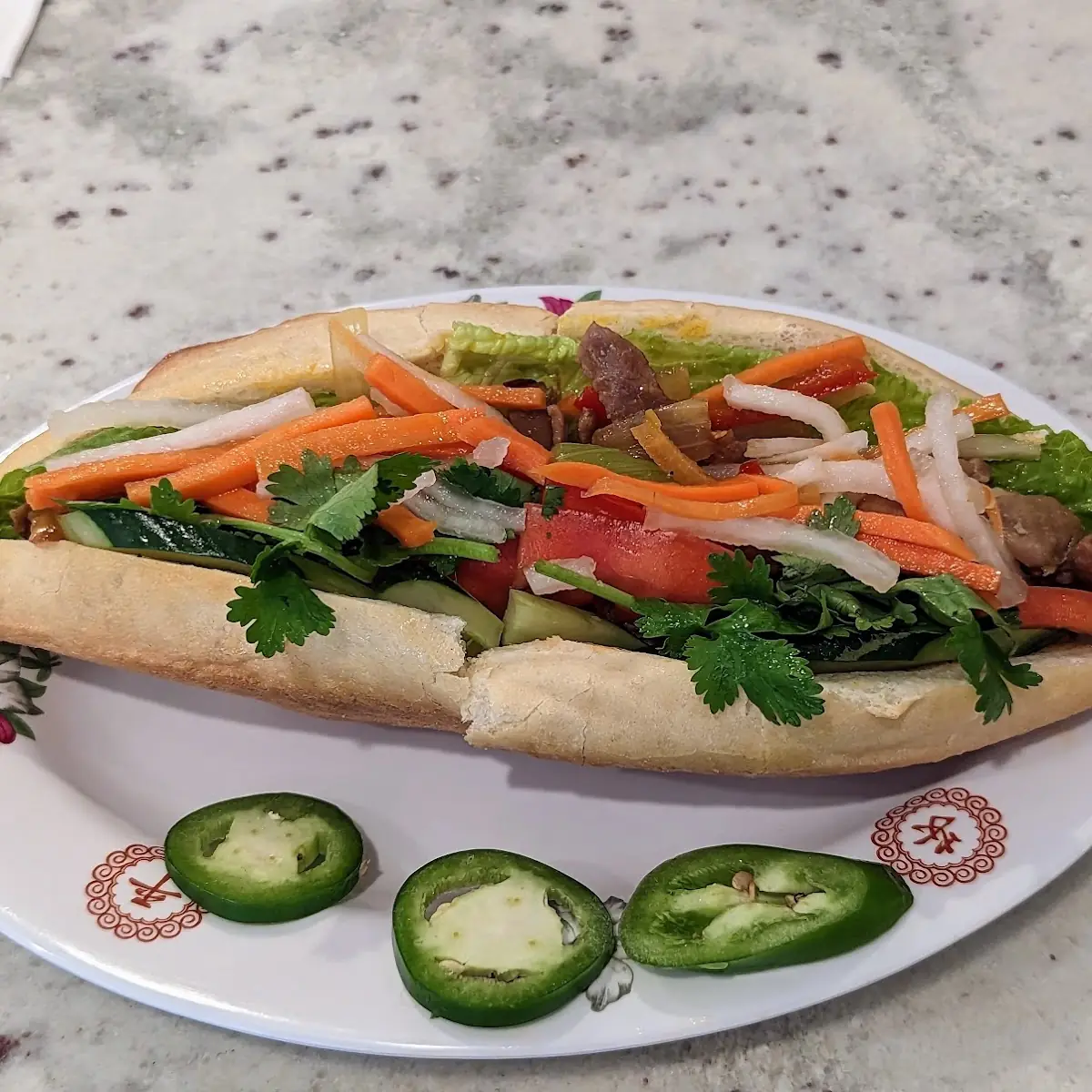 Sandwich with Spicy Lemongrass Chicken, Pork, or Beef (Banh Mi Ga, Heo, or Bo Sa OT)