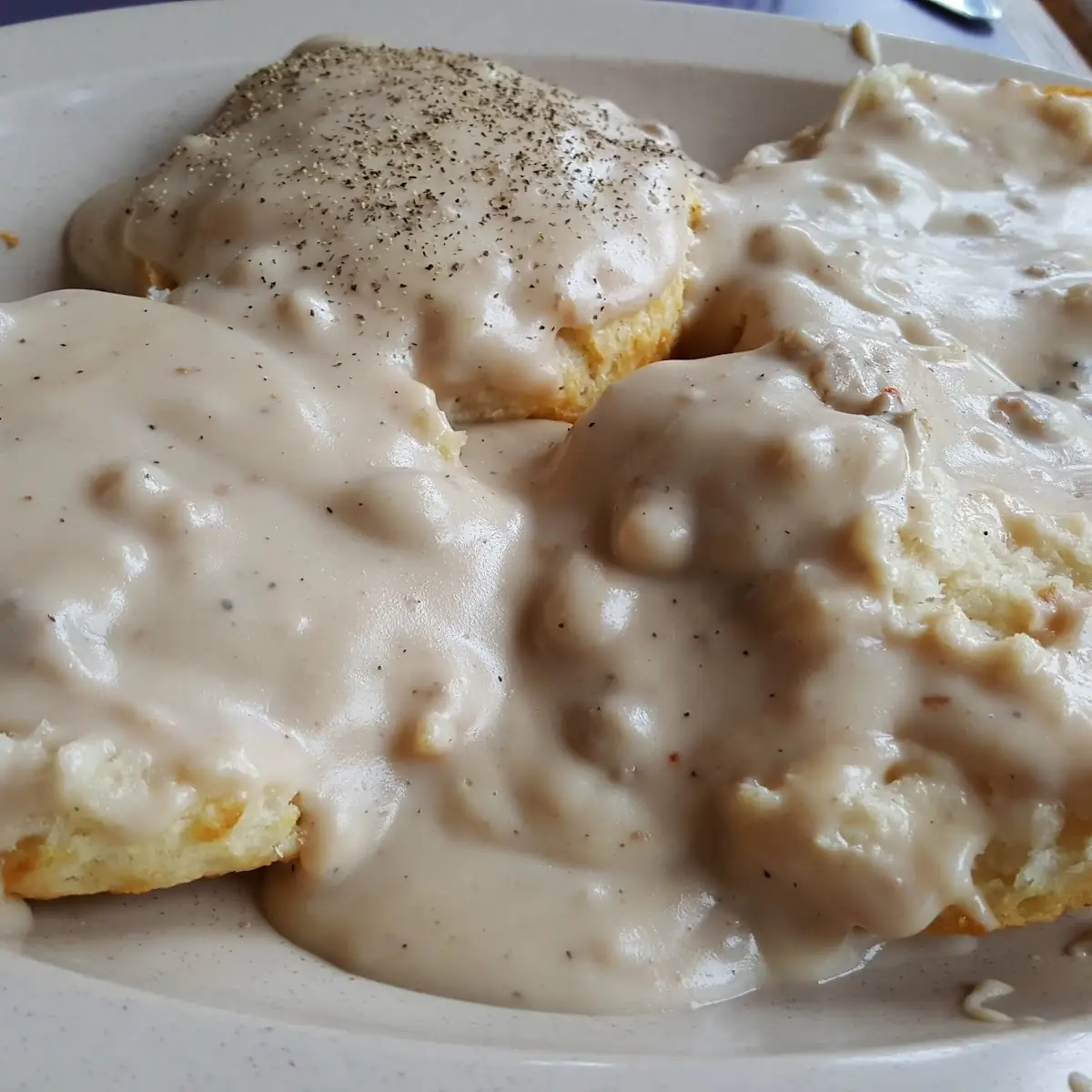Two Biscuits and Sausage Gravy