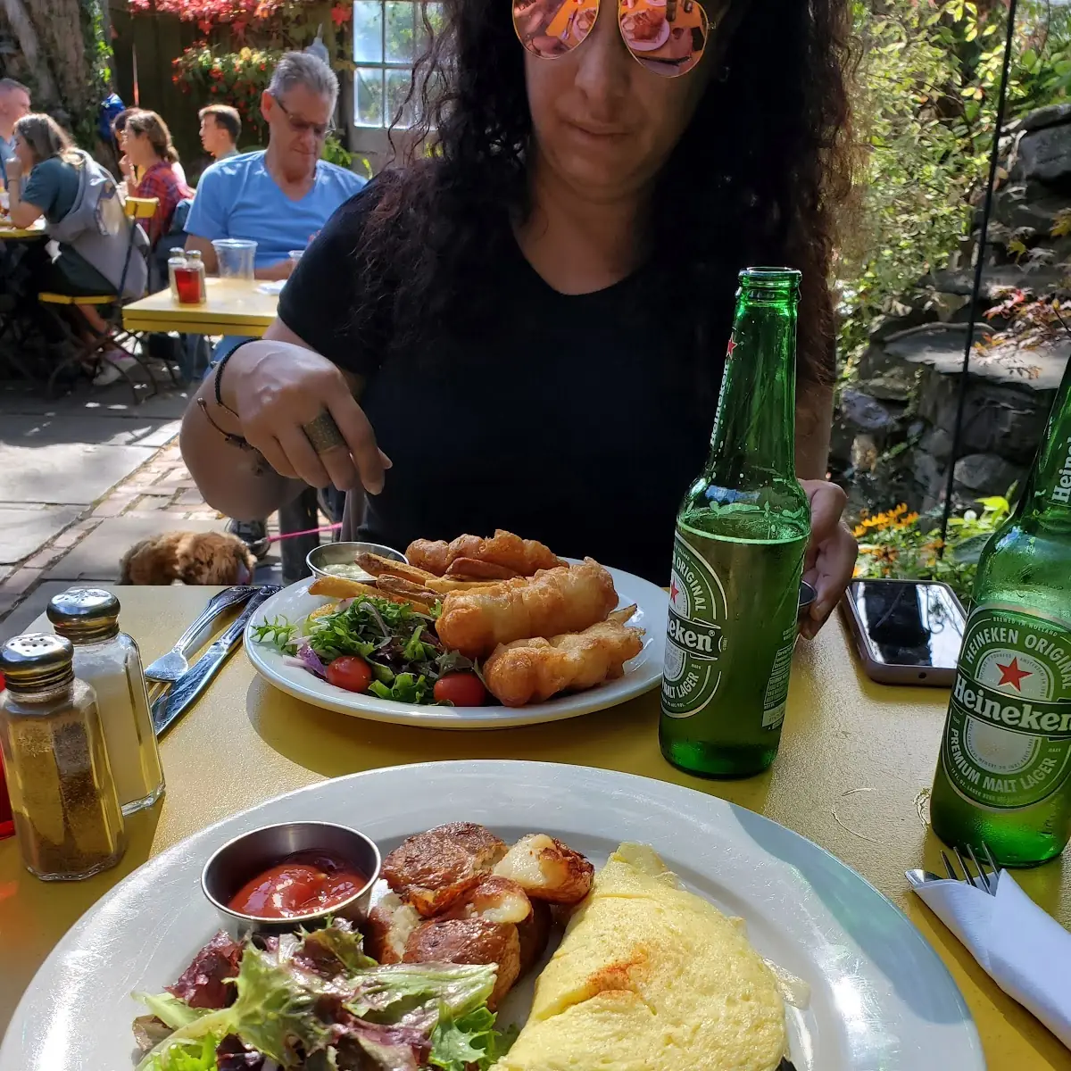 Mushroom Omelette and Fish and Chips