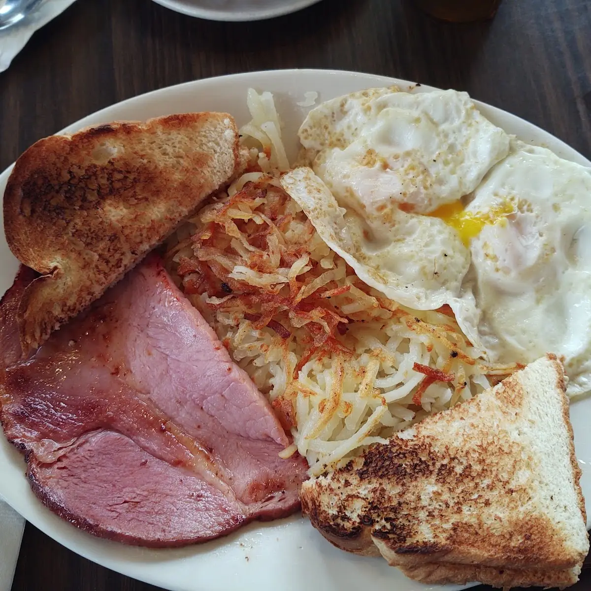Ham Eggs Toast and Hash Browns