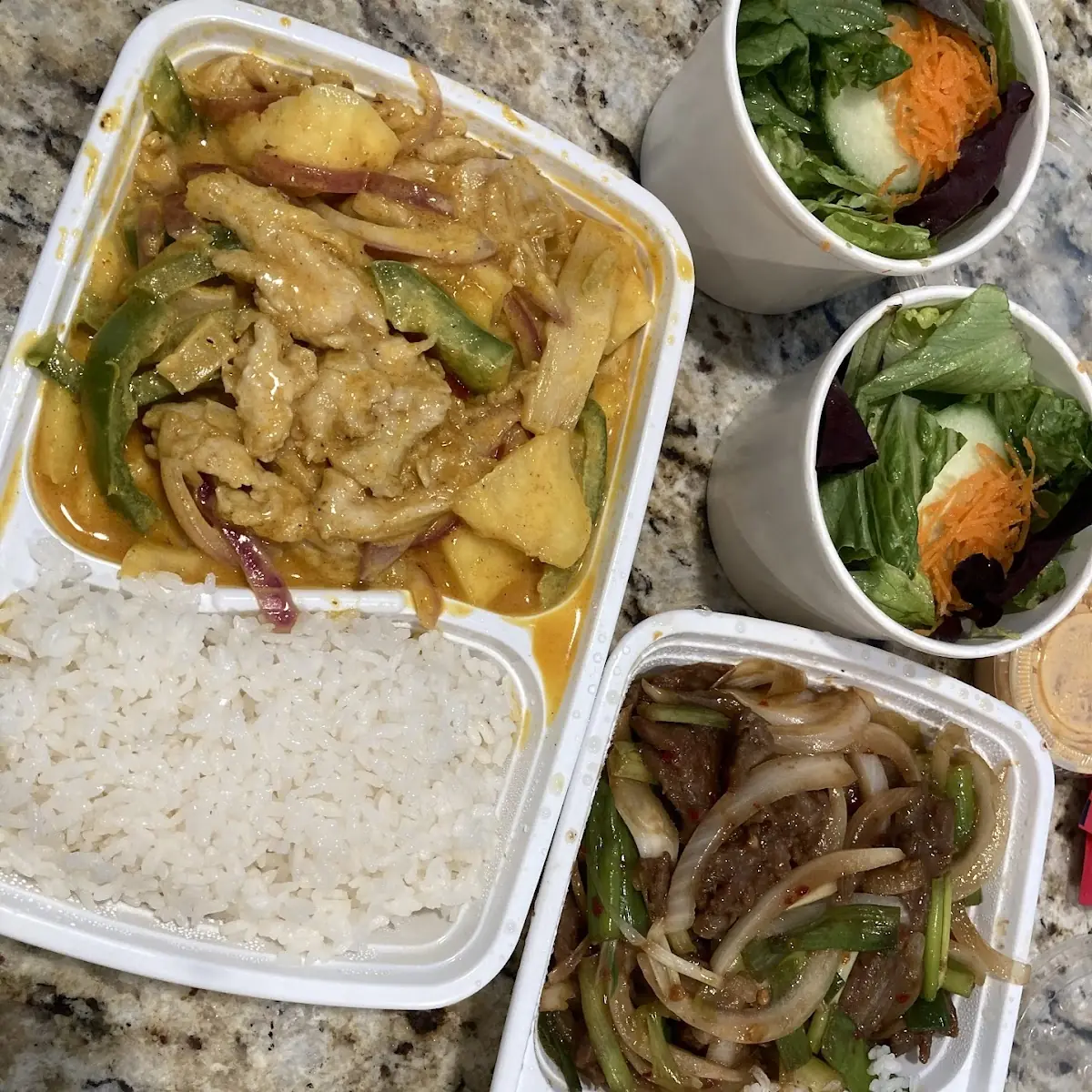 Curry Chicken on Left Mongolian Beef Stir Fry on Right