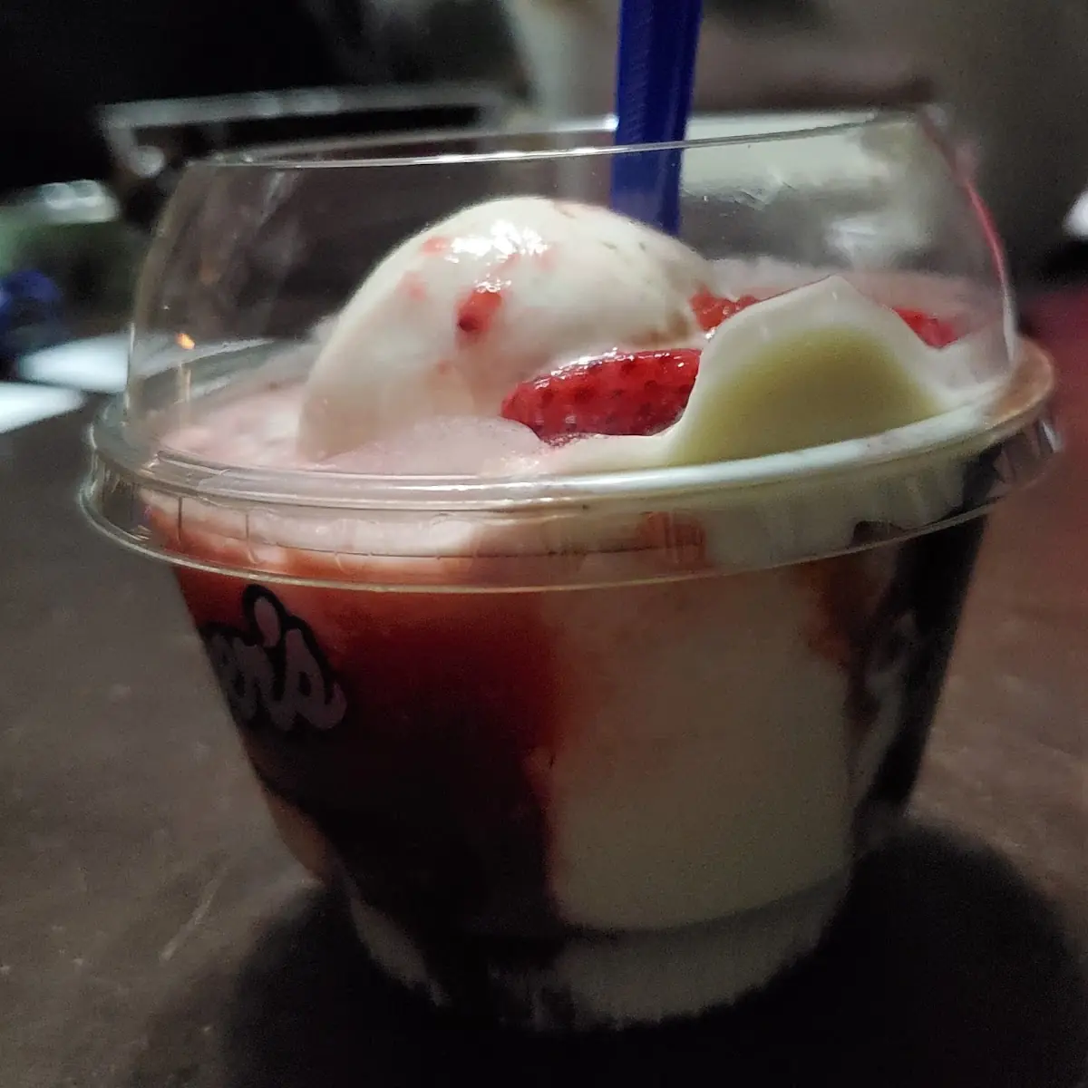One Scoop Strawberry Hot Fudge Sundae
