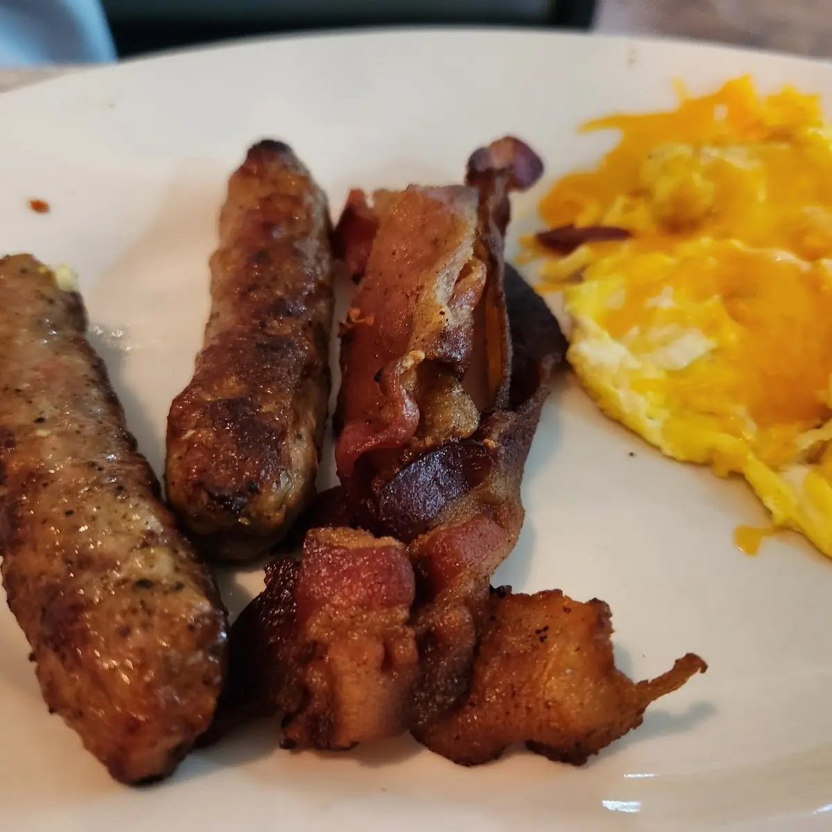 Scrambled Eggs Bacon and Sausage