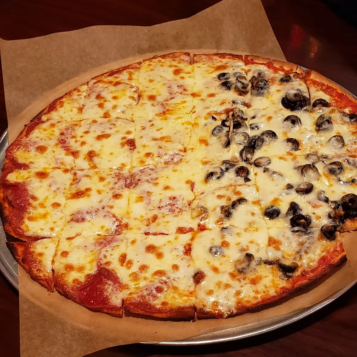 14 Half Pepperoni Half Black Olive and Mushroom