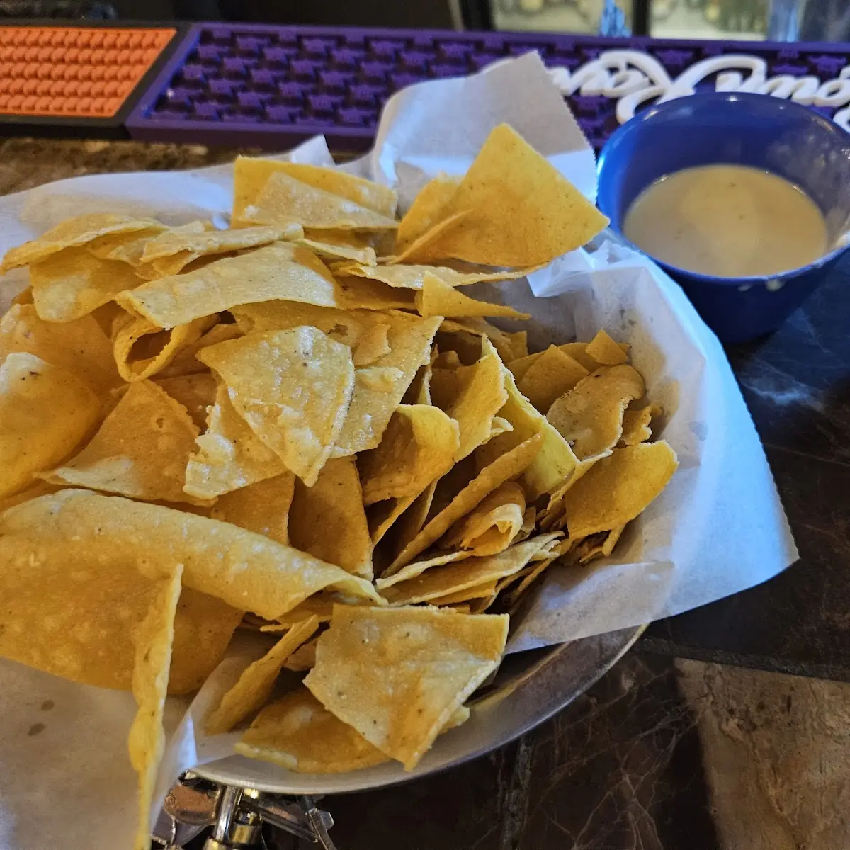 Chips and Salsa and Queso Dip