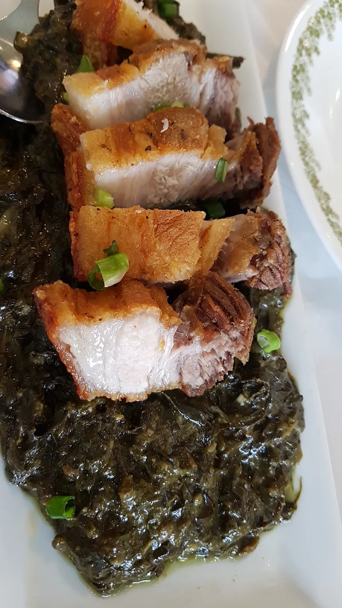 Deep Fried Pork Belly with Taro Leaves, Mangkok International Cuisine