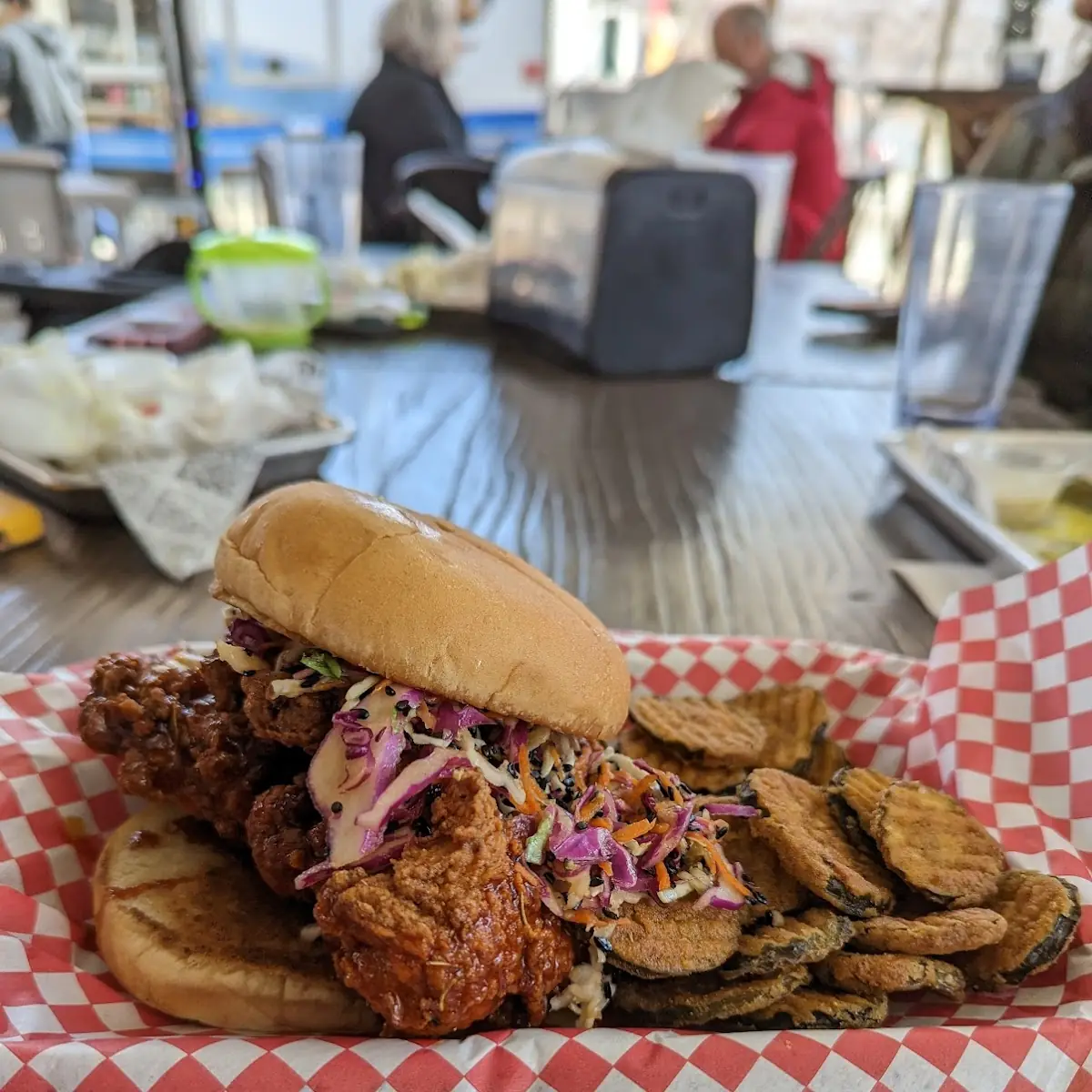 Korean Chicken Sandwich and Pickle Chips