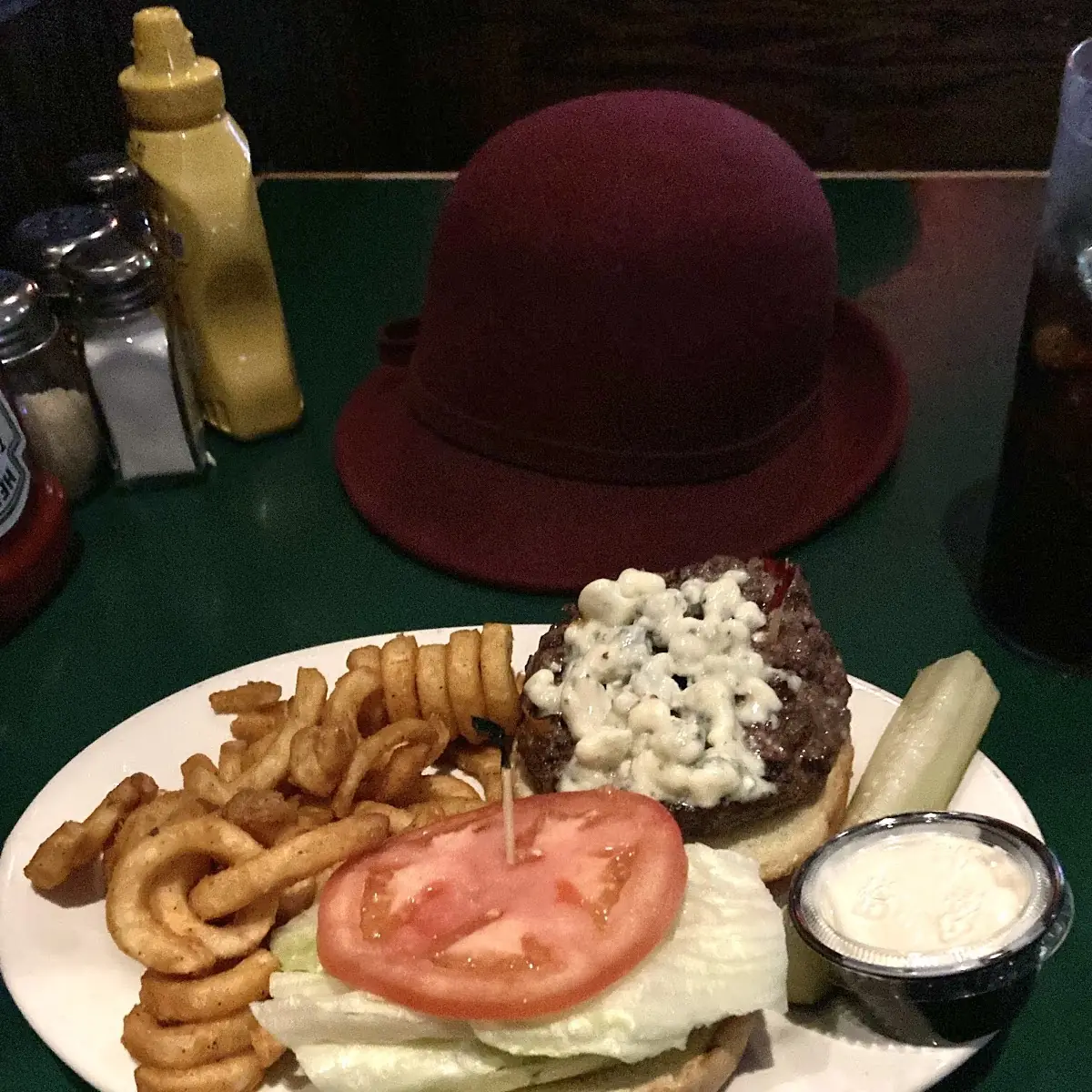 Root Beer and Hamburger with Blue Cheese Dressing