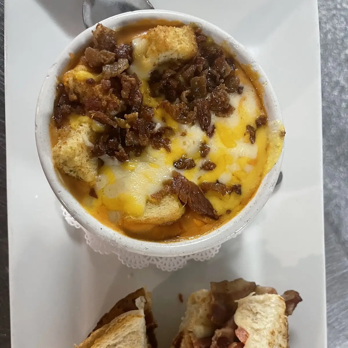 Tomato Bisque and Grilled Cheese with Bacon