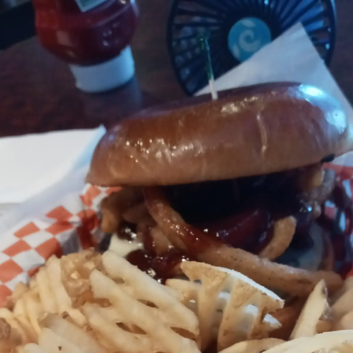 Bourbon Burger and Waffle Fries