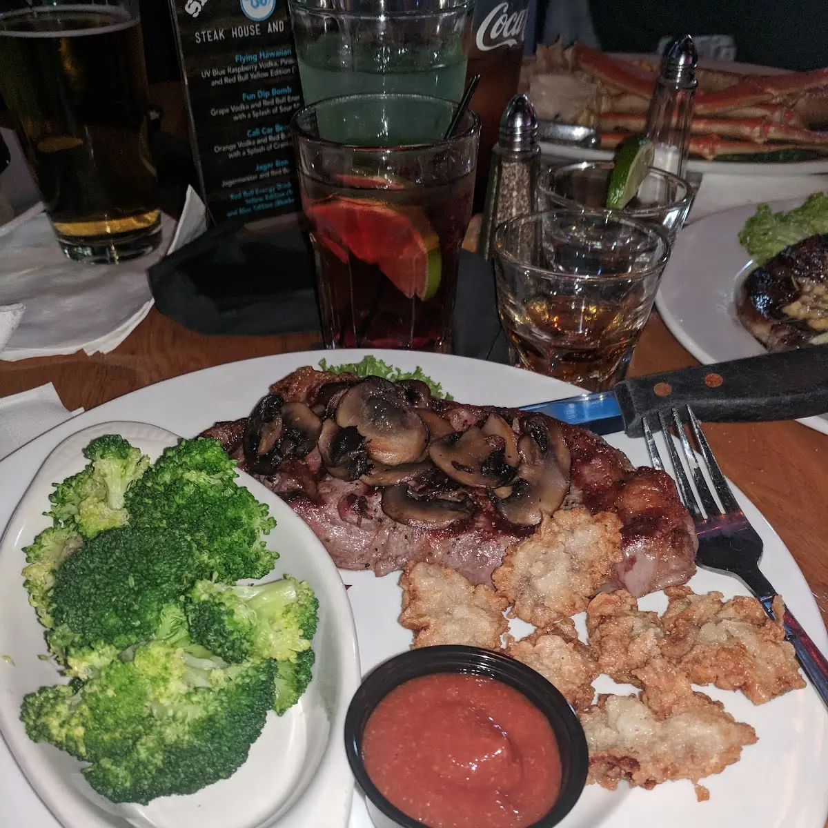 Steak Fried Oysters Broccoli