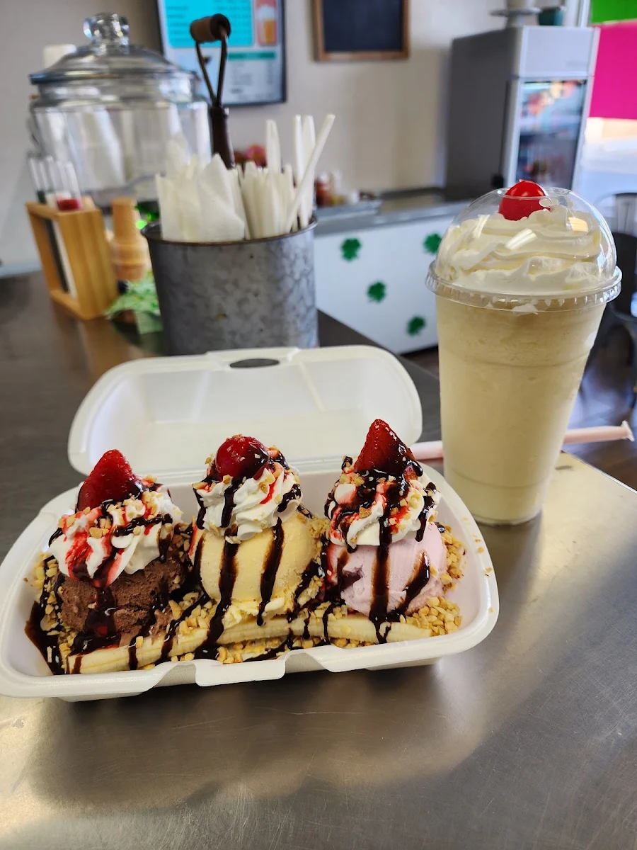 Banana Split and Vanilla Milk Shake