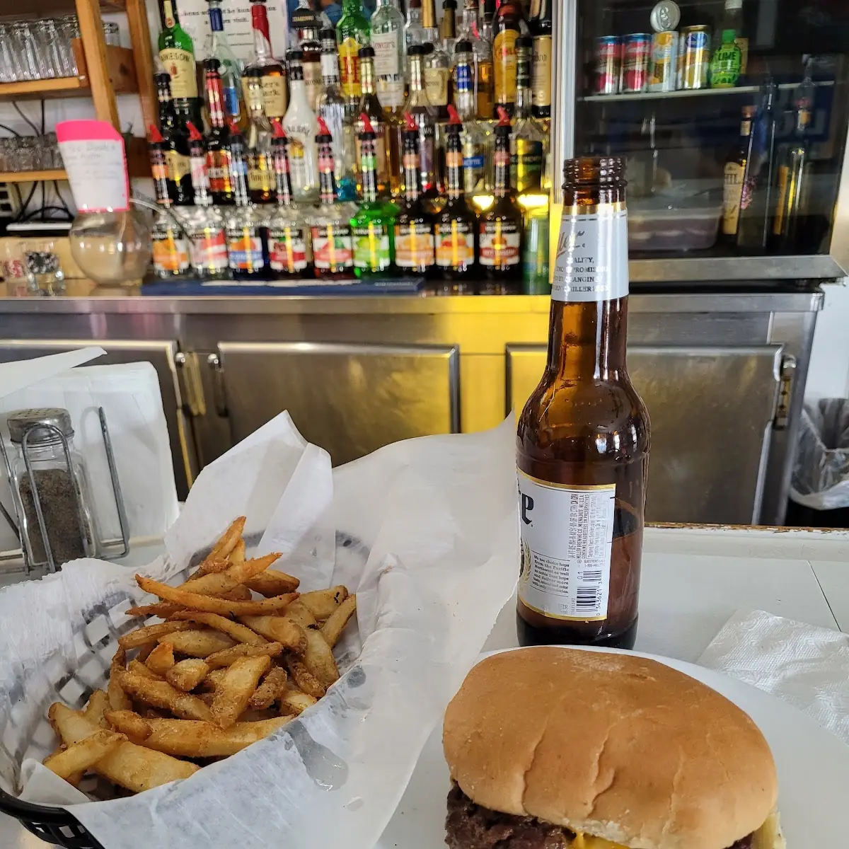 Cheese Burger with Beer Battered Fries