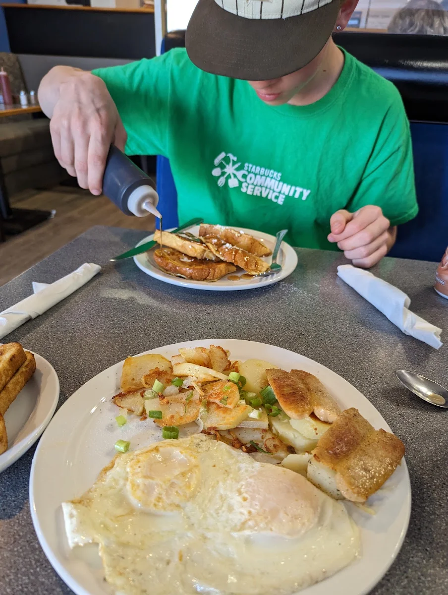 French Toast & Sausages Eggs & Hash Browns & Toast, Hide-A-Way Cafe