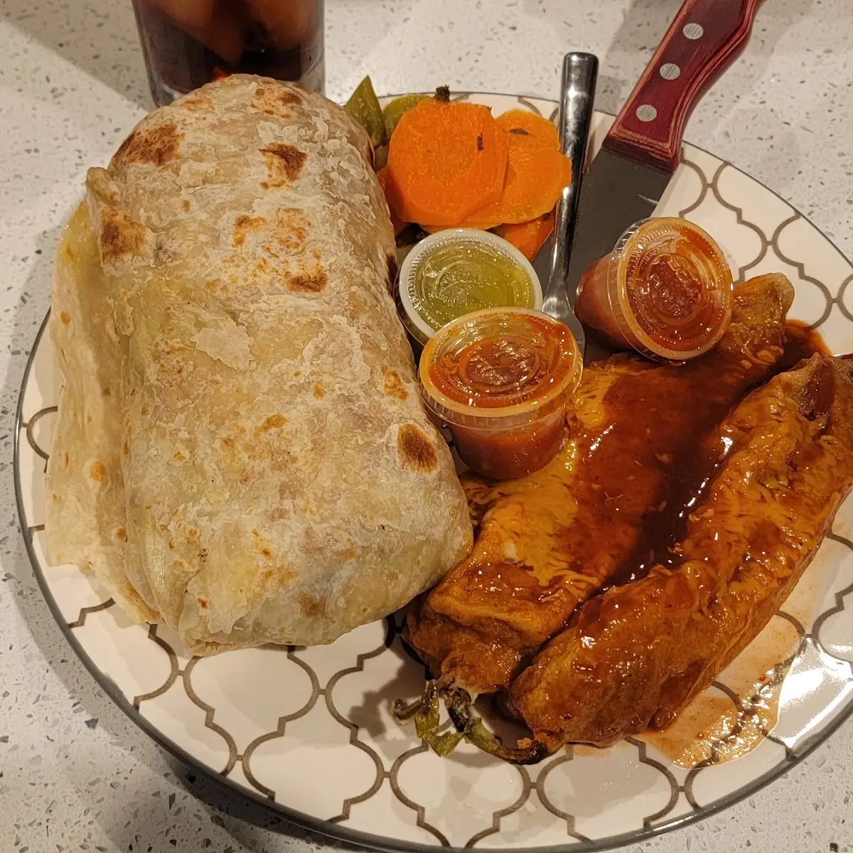 Pollo Asado Burrito and Chili Rellenos