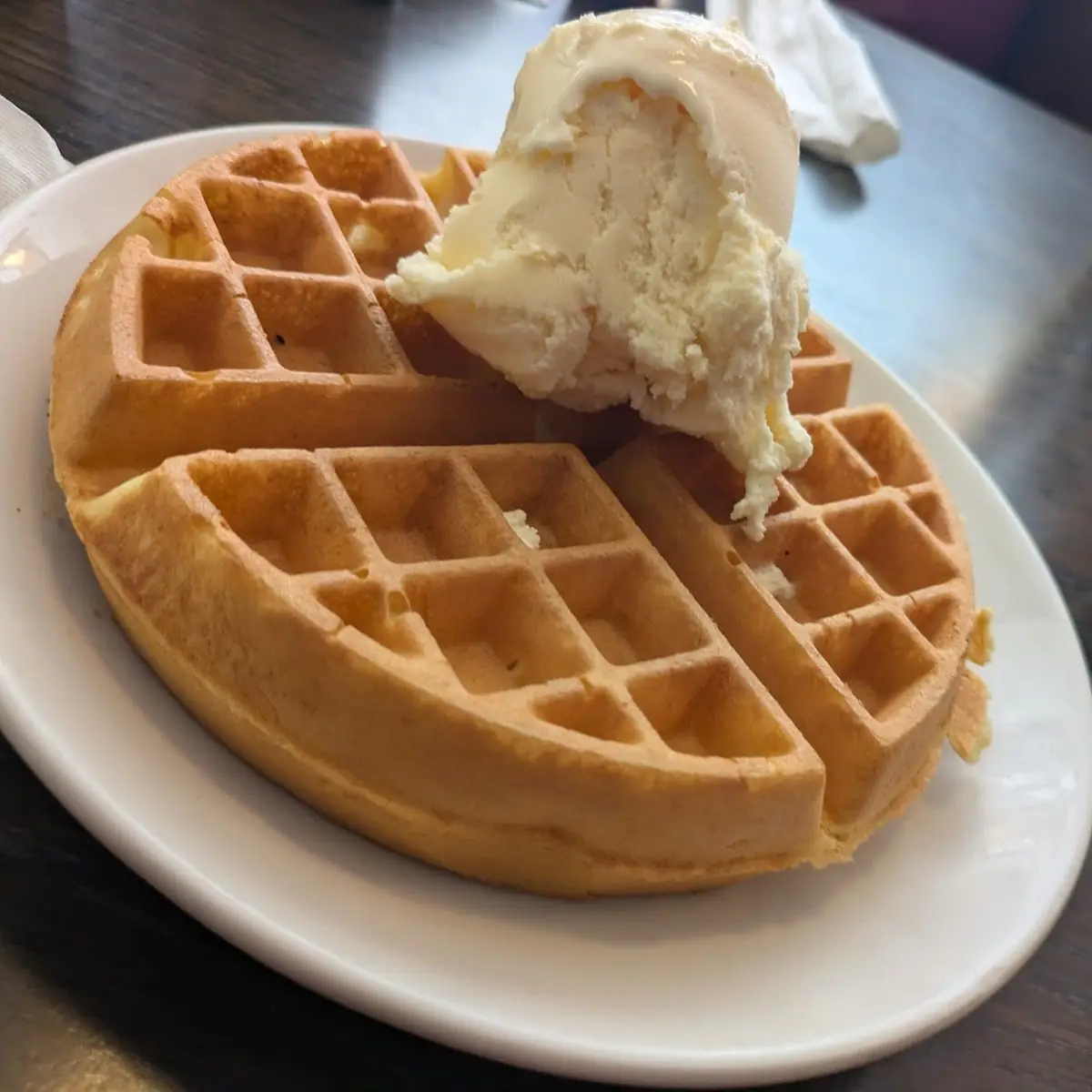 Golden Waffle with Vanilla Ice Cream