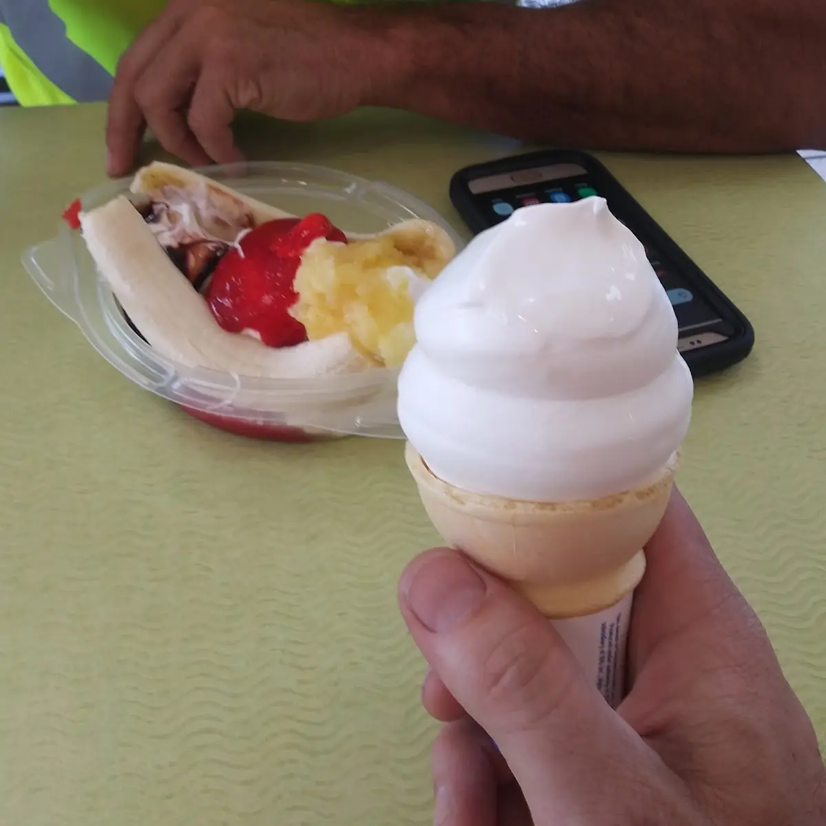 Banana Split Soft Serve Ice Cream Cone