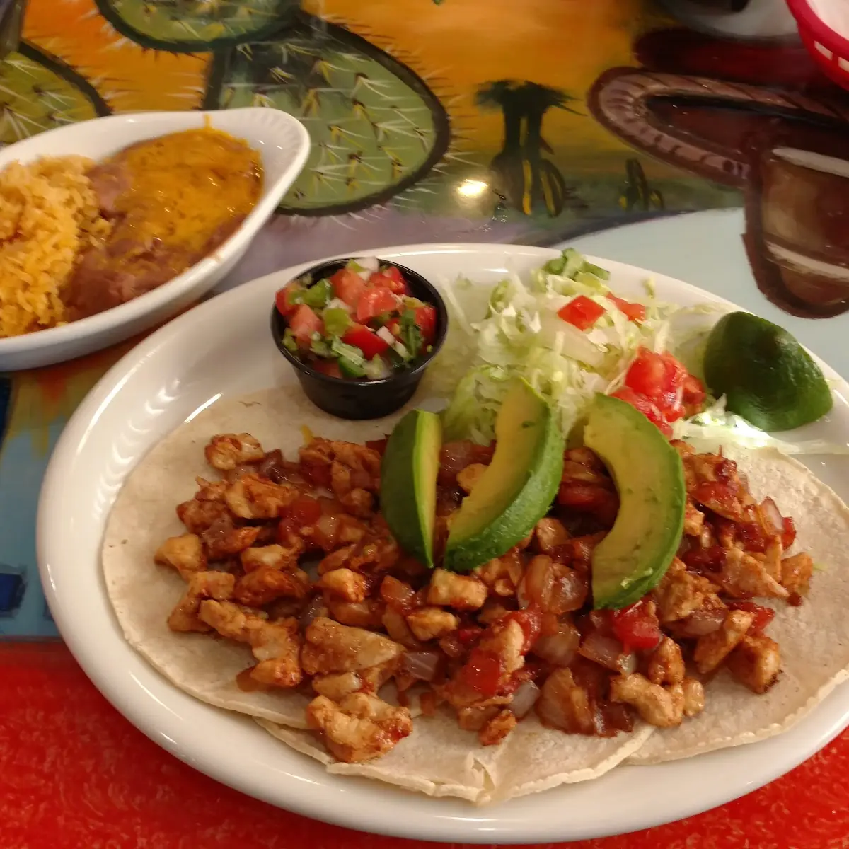 Chicken Tacos with Rice and Beans