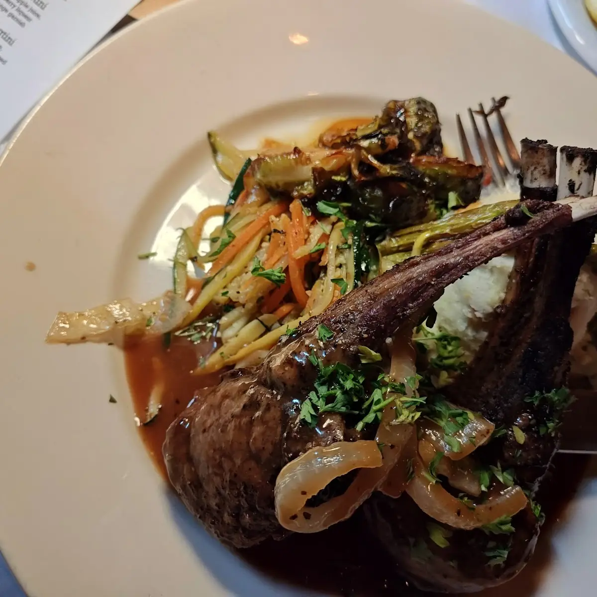 Roasted Rack of Lamb Cabbage over Mashed Potatoes