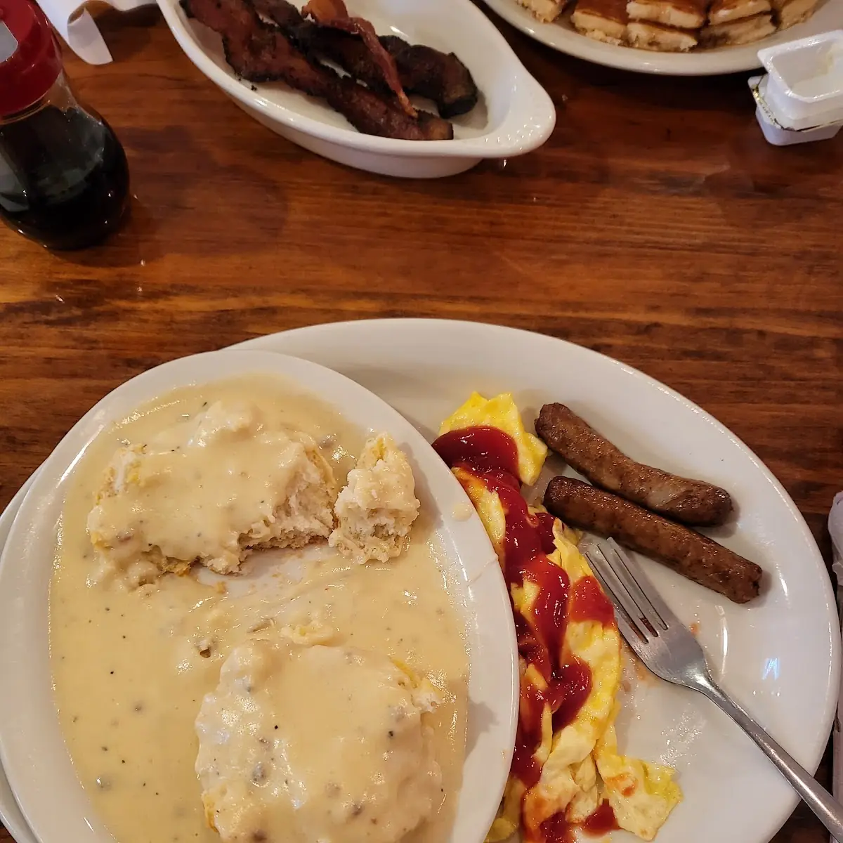 Biscuits and Sausage Gravy Eggs and Sausage Links
